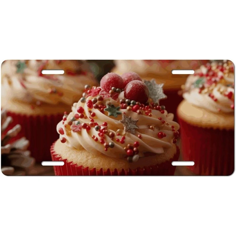 Christmas Cupcakes Aluminum License Plate Frame – Waterproof License Plate Frame HIP 1