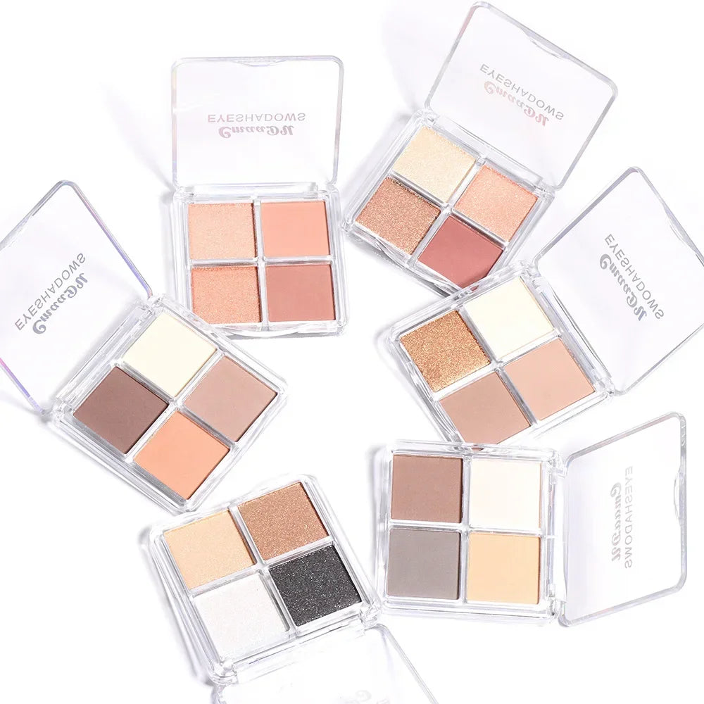 4 Colors Long Lasting Glitter Eyeshadow Palette Matte Shimmer Waterproof Eyeshadow Makeup Palette Smokey Nude Eyeshadow Palette HIP