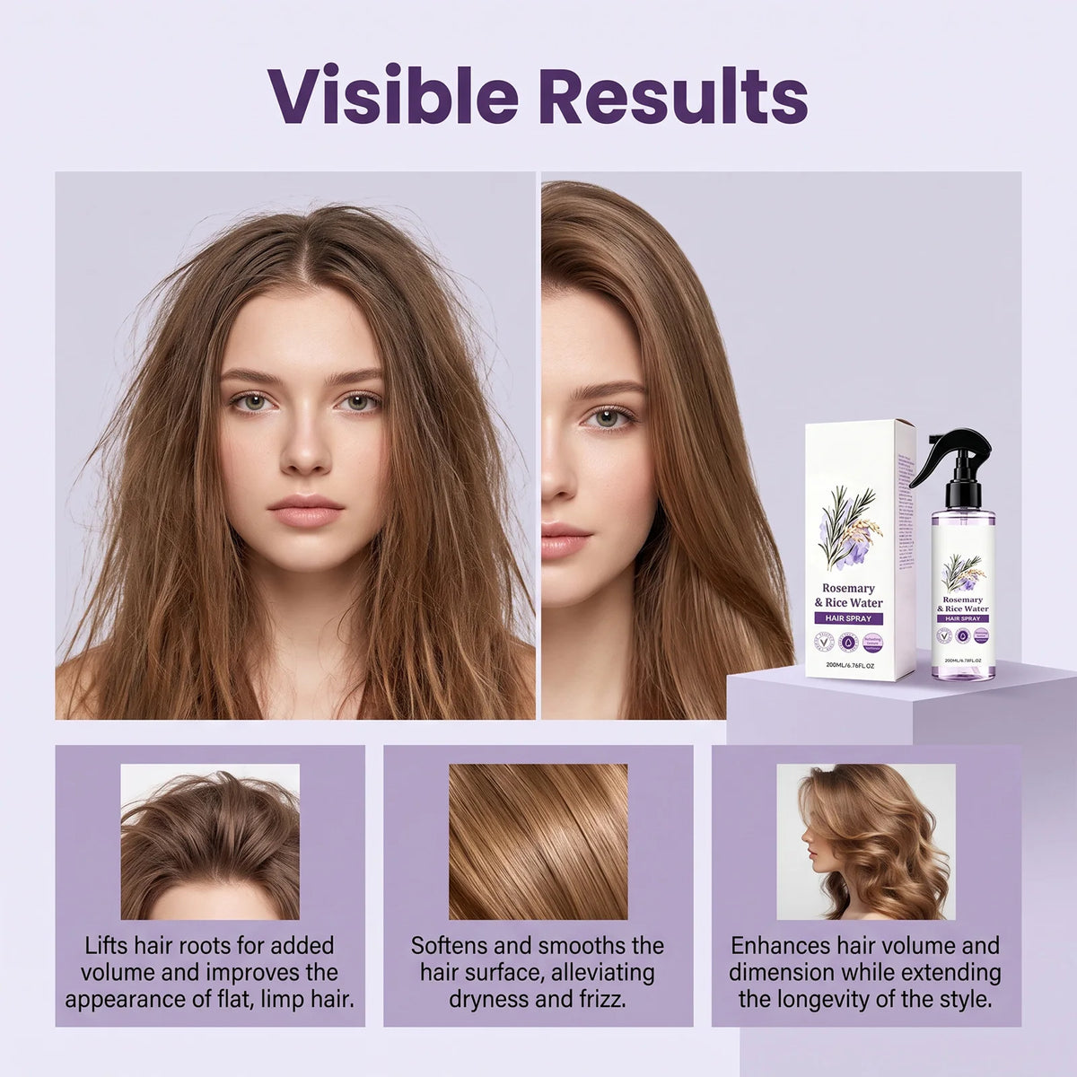 Rosemary Rice Water Leave-In Hair Mist – Frizz & Shine Spray Leave-In Hair Mist HIP