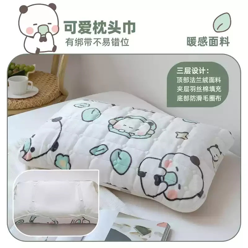 Cute Panda Flannel Pillowcase – Elastic Strap Pillow Cover Decorative Pillowcase HIP B About 45x65cm