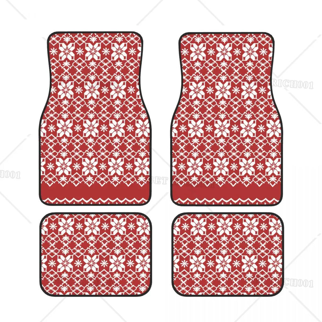 Christmas Snowflake Car Floor Mats Set of 4 | Red Vintage Car Floor Mats HIP 1 one size