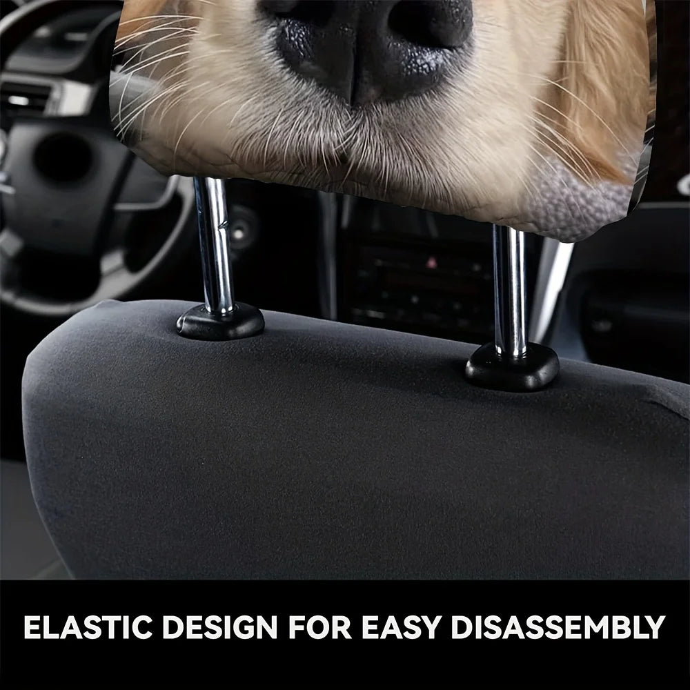 Golden Retriever Car Headrest Covers – 2pc Dog Print Set Car Headrest Cover HIP