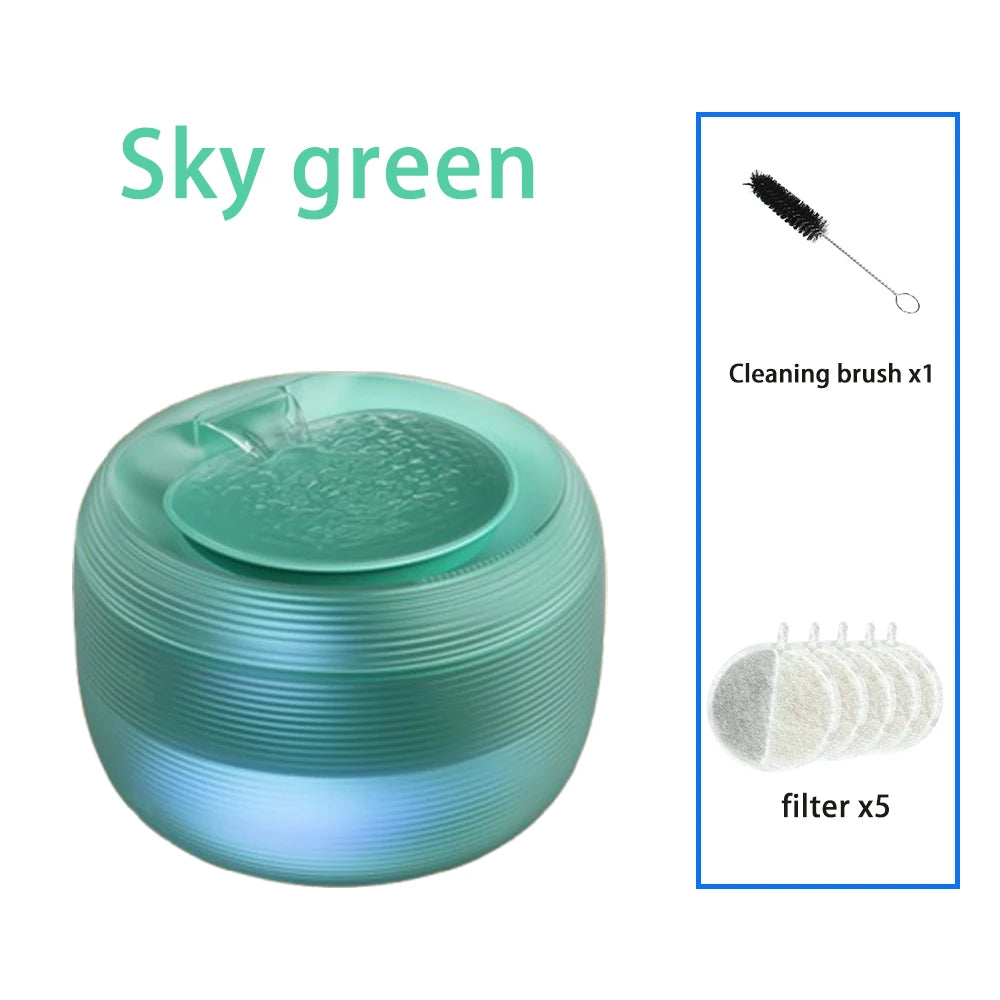 Smart Ultra Quiet Waterfall ﻿ 2.5L Cat Water Dispenser with Smart Pump Pet Water Fountain for Cats and Dogs Built-in LED Light HIP Sky Green-5 filter 2.5L