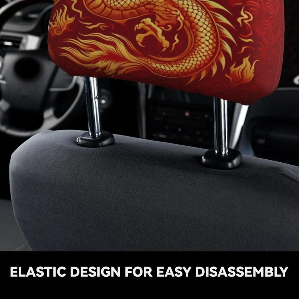 Asian Dragon Gold Car Headrest Covers – 2 Pack Universal Fit Car Headrest Covers HIP