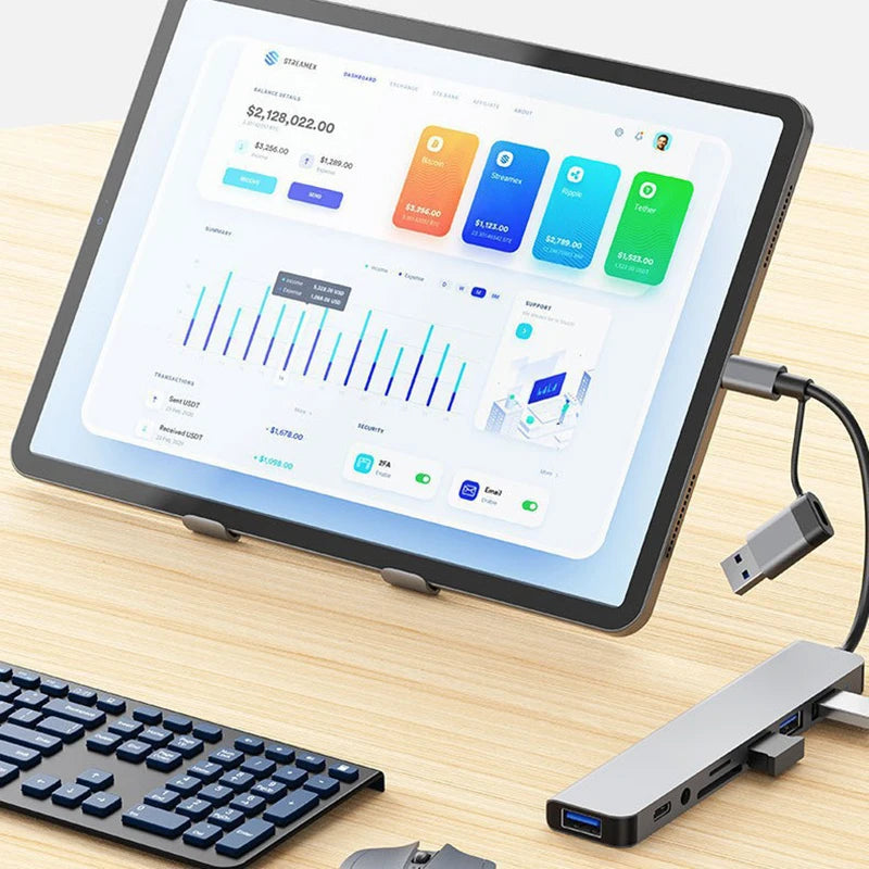 8 in 2 USB +Type C HUB Docking Station with 3.5mm Audio Jack Adapter for Micro SD Card Reader Laptop Tablet Phone Disk Converter HIP