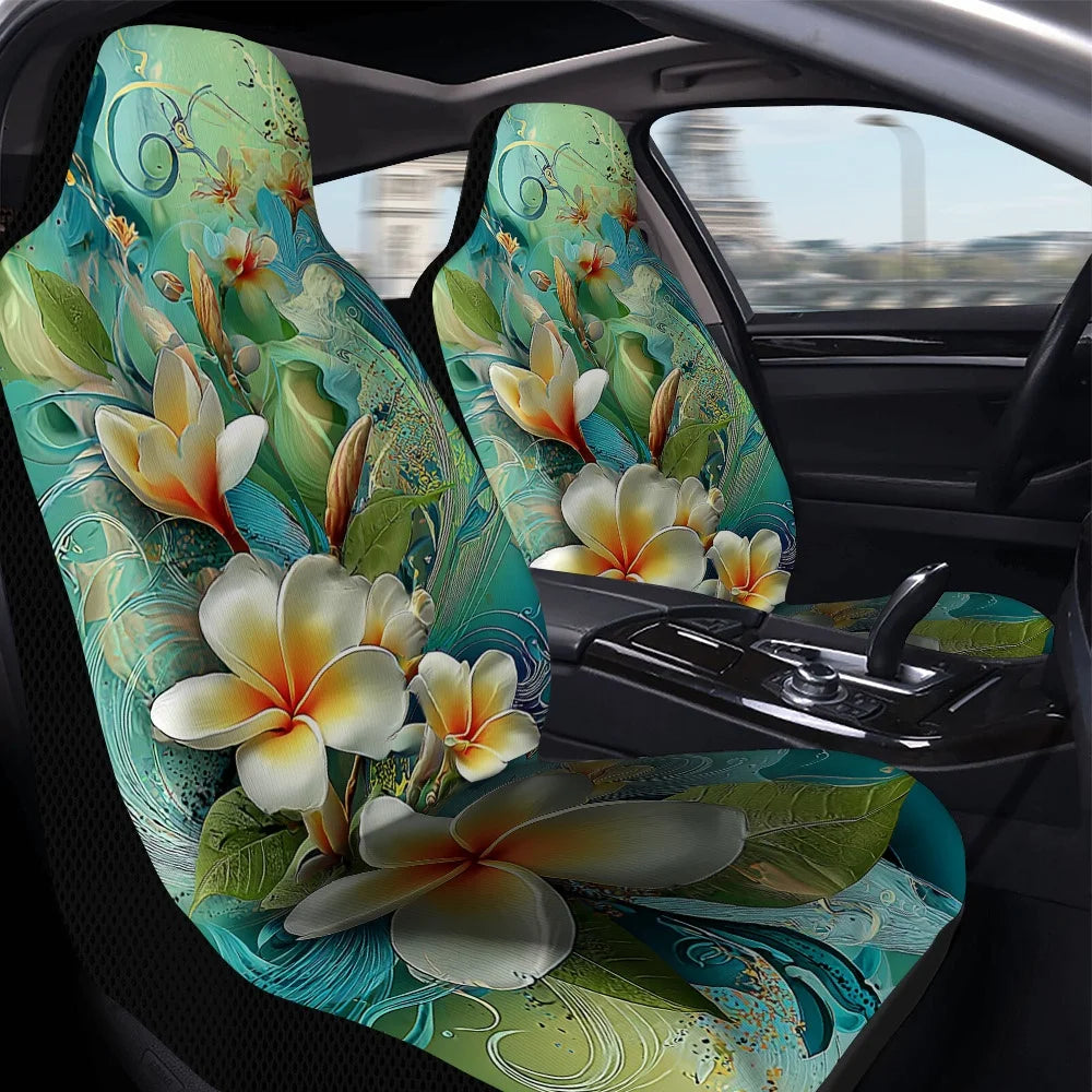 Teal Frangipani Car Seat Covers – 2pc Universal Front Set Car Seat Covers HIP
