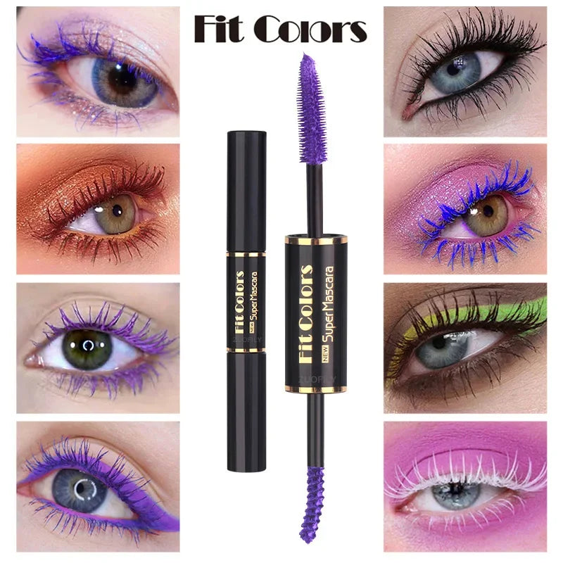 5Color Double Head Mascara Waterproof Fast Dry Eyelashes Curls Extension Make-Up Eyelashe Blue Purple Black White Coffee Mascara HIP