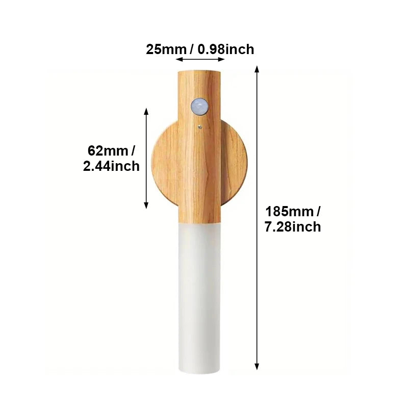 Magnetic LED Motion Sensor Wall Light – 360° Rotating Wood Lamp LED Wall Lamp HIP Light wood color