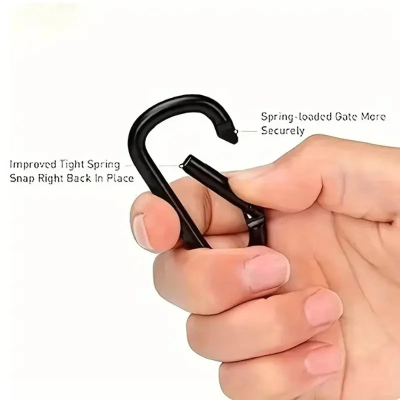 Black Aluminum D-Ring Carabiner Clips – Spring Snap Hook Pack Carabiner Clip Set HIP