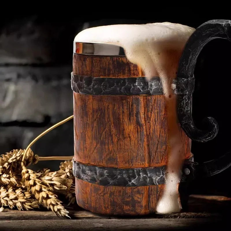 600ml Viking Wood Style Insulated Beer Mug | Double Wall Insulated Beer Mug HIP
