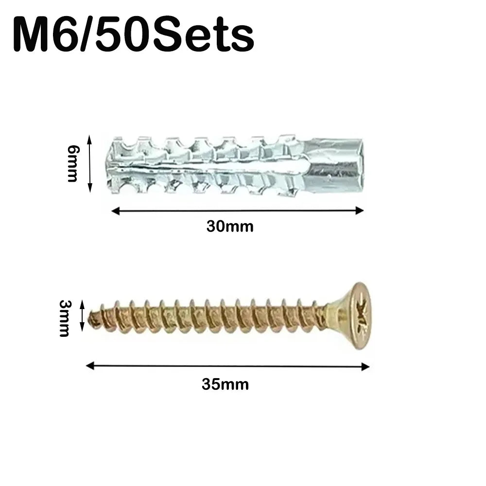 Self-Tapping Metal Expansion Screws & Wall Anchors – 20/50/100 Wall Anchor Screw Kit HIP M6 50Sets