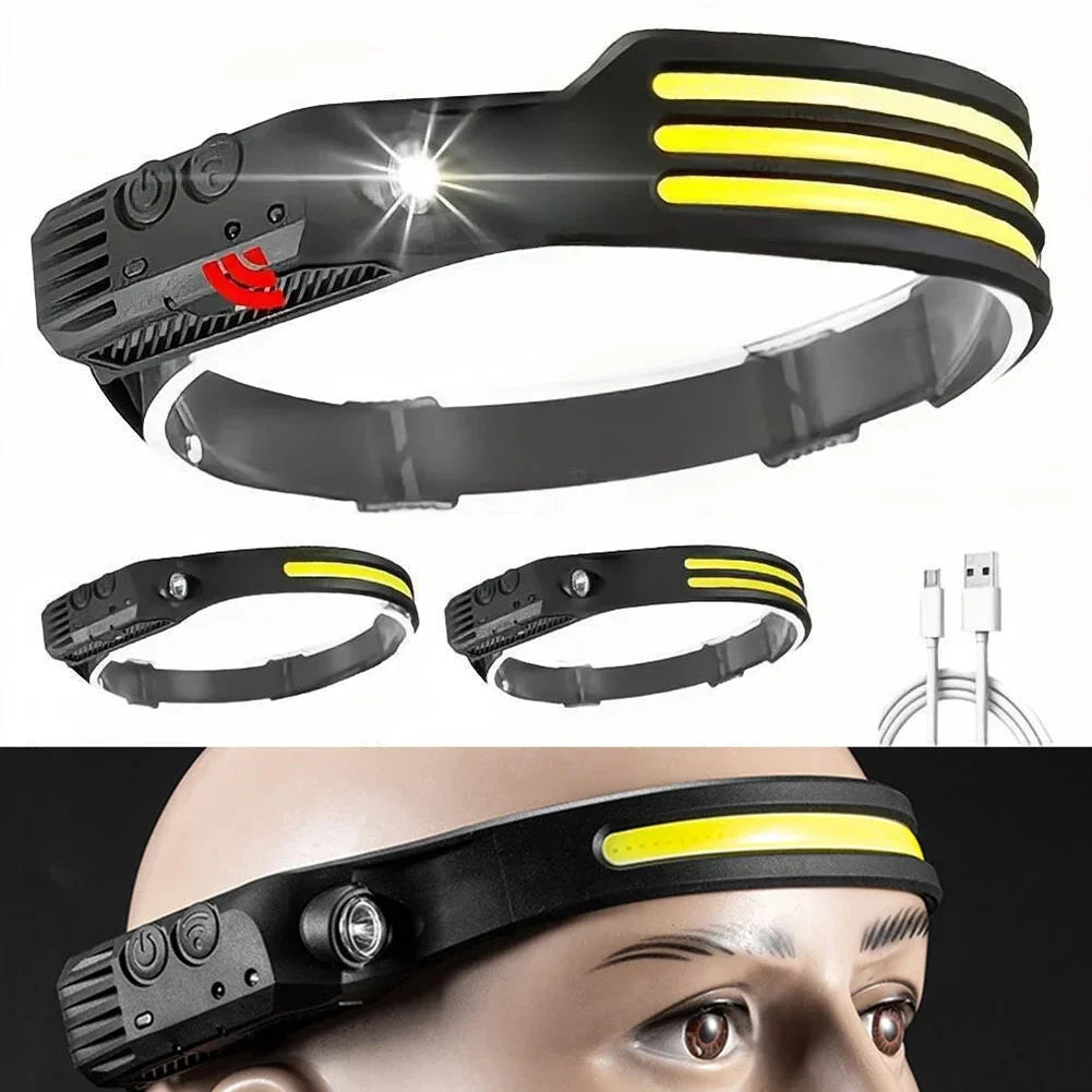COB LED Headlamp Induction Head Lamp Built-in Battery USB Rechargeable Head Flashlight Outdoor Camping Fishing Sensor Headlight HIP