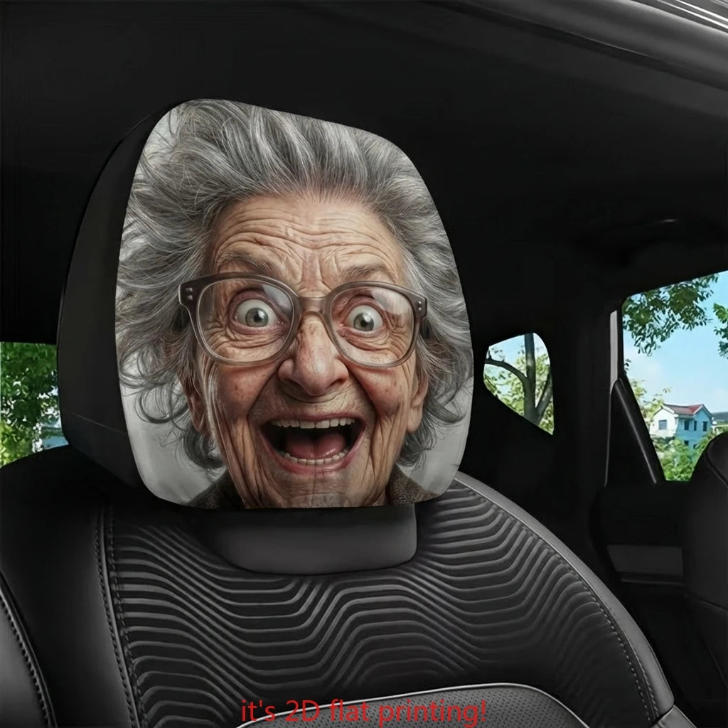 2-Pack Funny Old Lady Glasses Car Headrest Covers | HIP Car Headrest Cover HIP