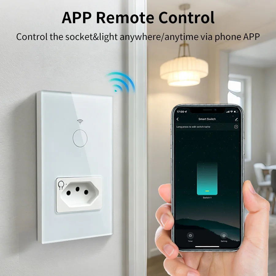 Tuya WiFi Smart Light Switch With Brazil Socket Touch Wall Switch Smart Life APP Remote Control Alexa Google Home 110V 220V HIP