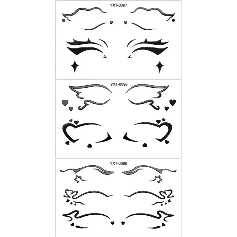 1/3Pcs Gothic Dark Style Eye Eyeliner Temporary Tattoo Stickers Waterproof Metallic Corner Festival Stage Party Makeup Decor HIP YXT-97-98-99-3Pc