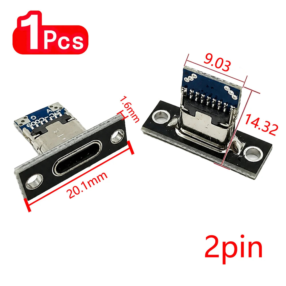 USB-C Mini Charger Plug Socket with Screw Fixing Plate USB-C Charger Socket HIP 2pin-1pcs
