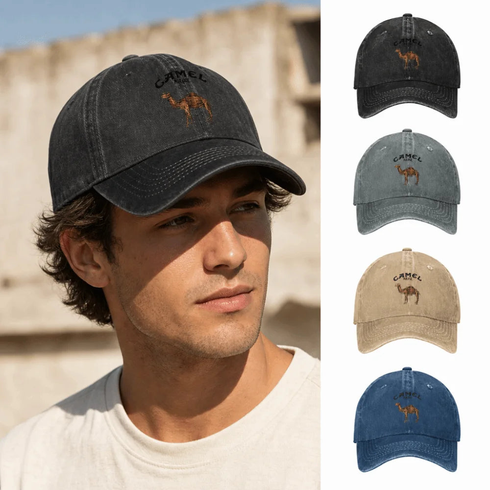 Retro Camel Print Baseball Cap – Adjustable Washed Cotton Dad Hat Baseball Cap HIP