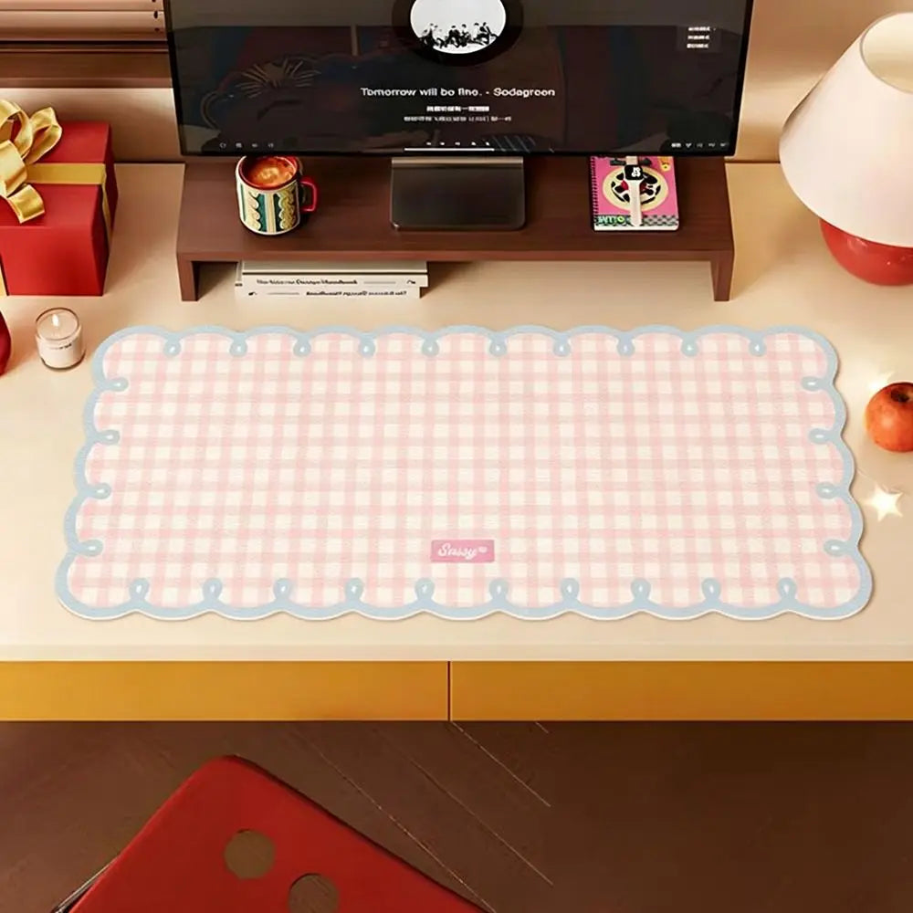 Extra Large Plaid Desk Mat Non-Slip PVC – Pink & Blue Desk Mat HIP