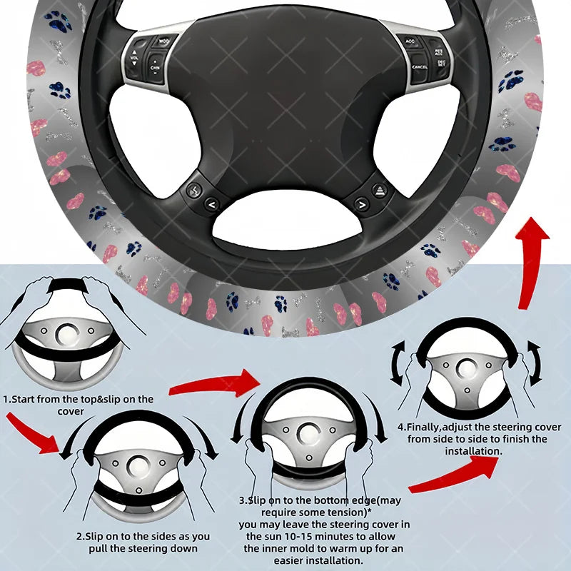 Paw Print & Bone Steering Wheel Cover – Cars, SUVs & Trucks Steering Wheel Cover HIP