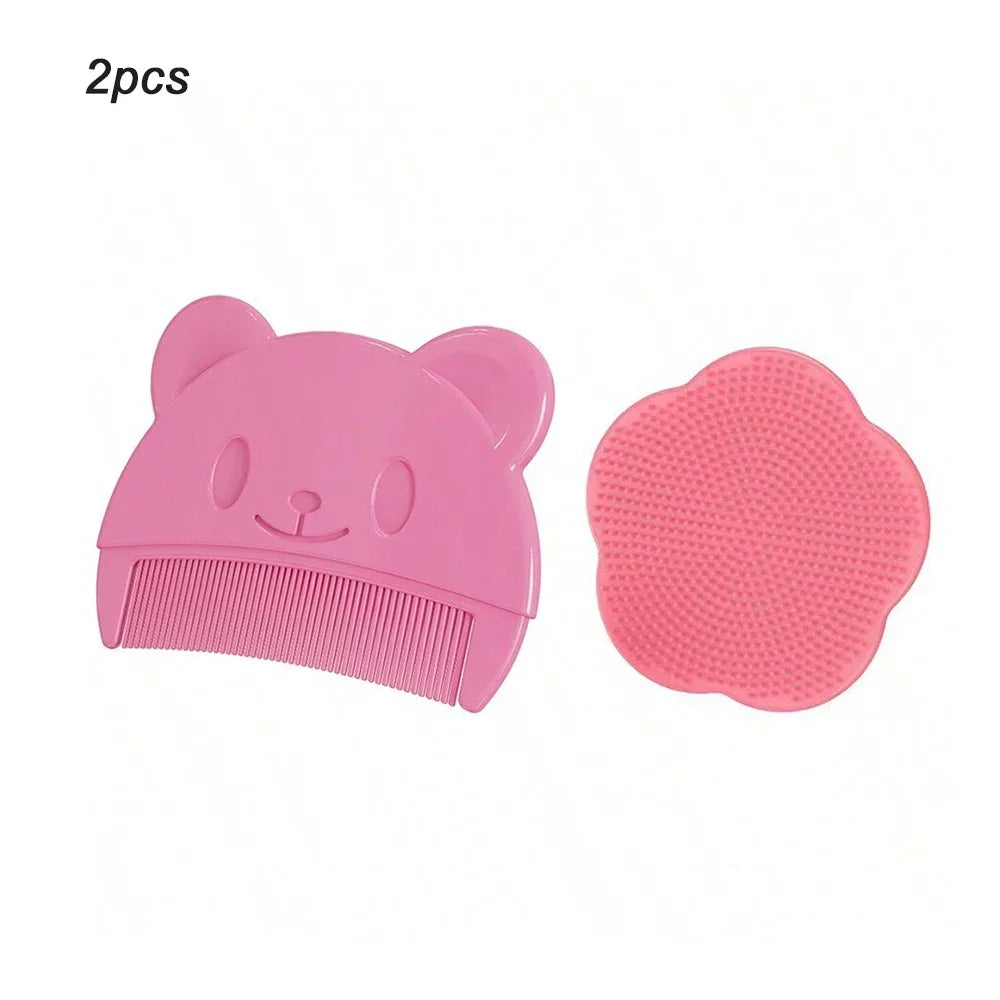 Soft Silicone Baby Comb & Scalp Massager for Newborns Baby Hair Comb HIP C68-pink-Set