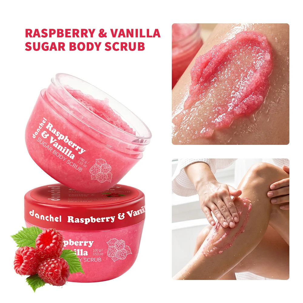 Raspberry Vanilla Sugar Glow Scrub Gentle Body Exfoliator Remove Dead Skin Cells Smooth Soft Fragrance Shower Care HIP 2pcs