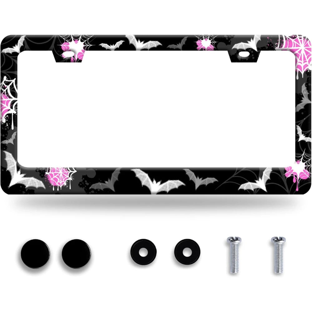 Gothic Bat Spider Web License Plate Frame – Stainless Steel License Plate Frame HIP 1