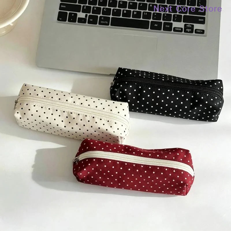 Canvas Polka Dot Pencil Case – Large Zipper Pouch for School Canvas Pencil Case HIP