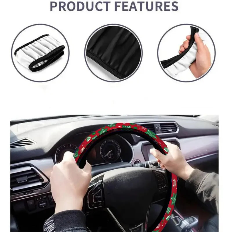 Christmas Snowflake Steering Wheel Cover – Red & Green Print Steering Wheel Cover HIP