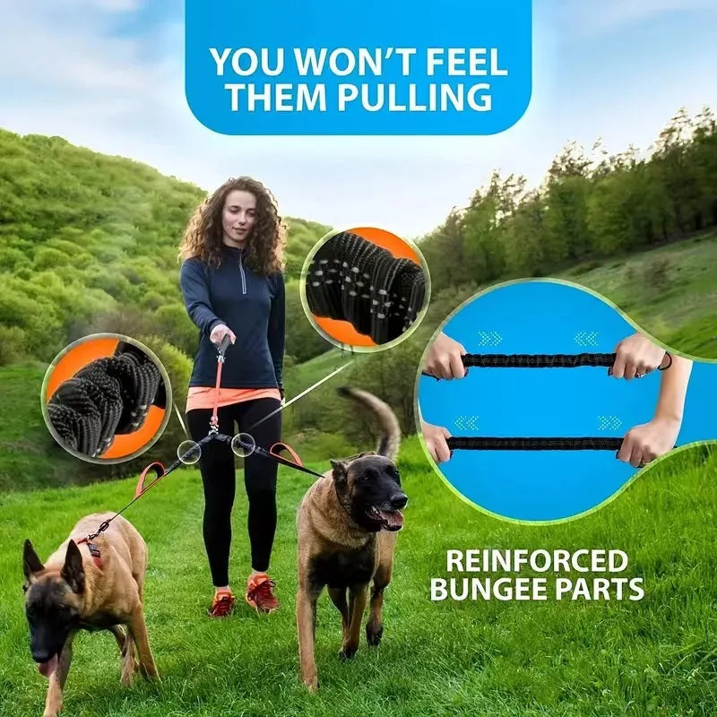 Double Dog Leash – Bungee Dual Leash with Padded Handles Double Dog Leash HIP