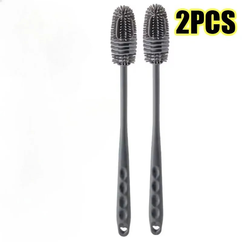 Silicone Long Handle Bottle Brush – Cup & Glass Cleaner Bottle Cleaning Brush HIP C32-Grey-2PCS