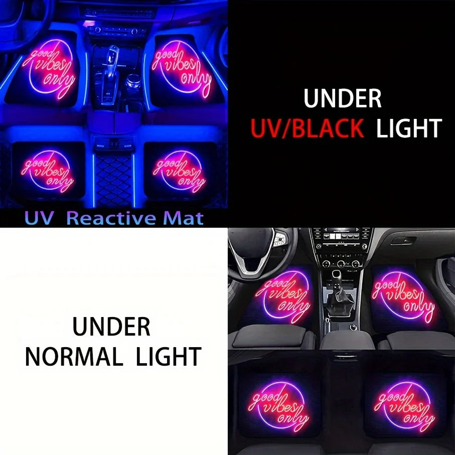 4-Piece UV Reactive Good Vibes Only Flannel Car Floor Mats Car Floor Mats HIP