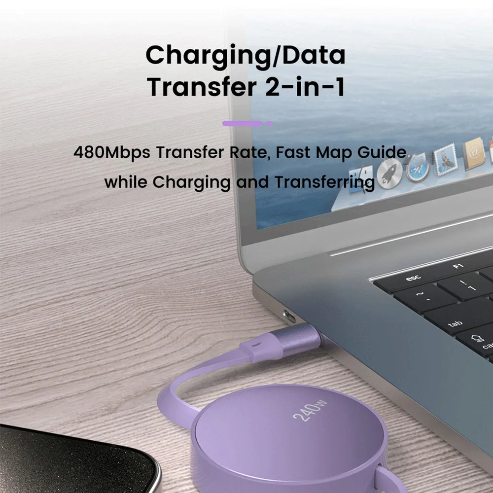 Retractable USB-C Cable PD 240W Fast Charging & Data USB-C Charging Cable HIP