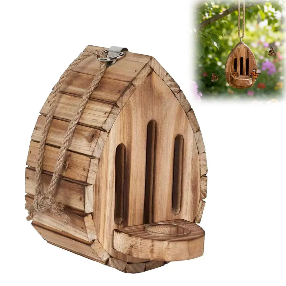 Butterfly House Butterfly Habitat Garden Wooden Butterfies Houses with Feeder Hanging Garden Decoration Natural Nesting Box HIP A