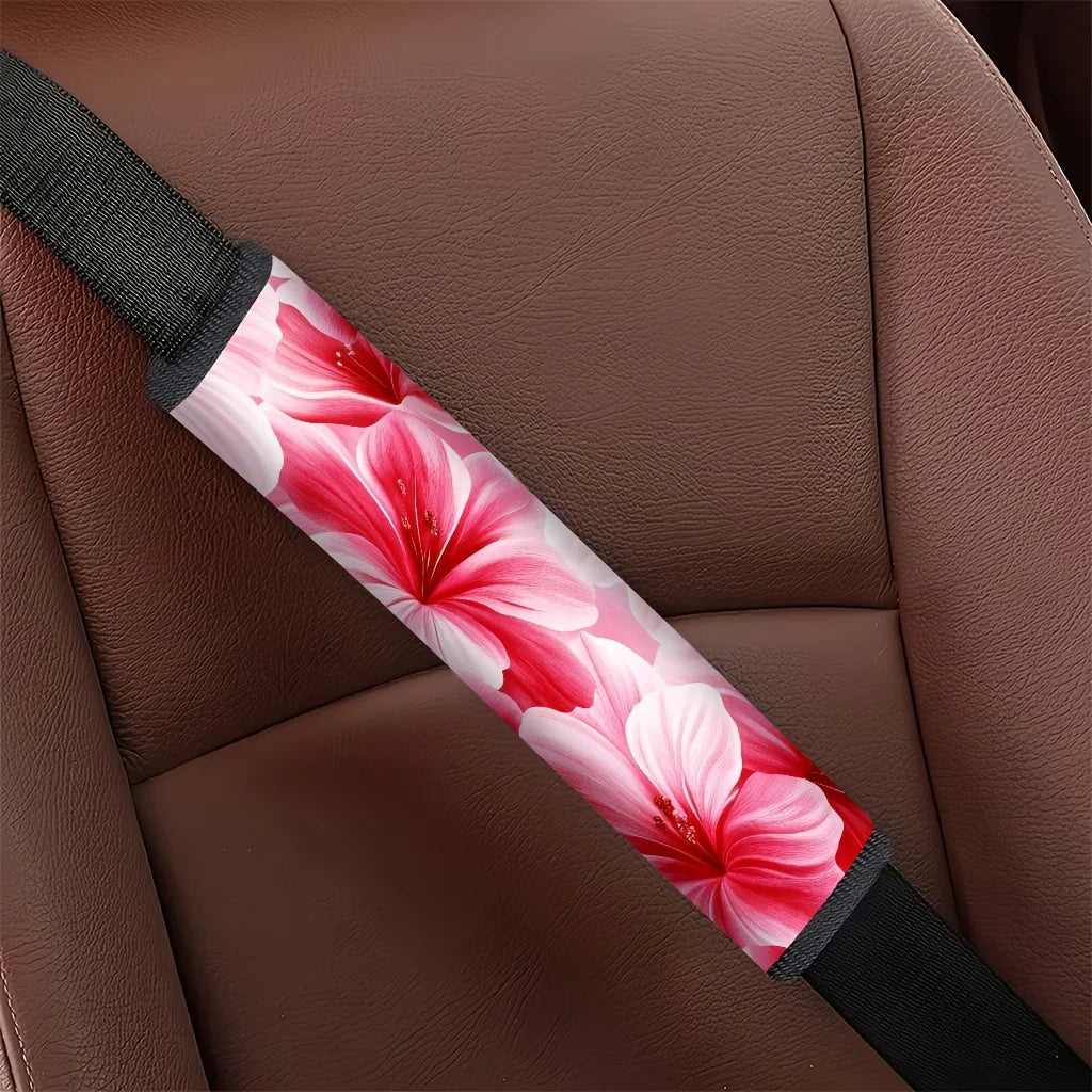 2pc Pink Hibiscus Car Seat Belt Covers – Universal Fit Seat Belt Cover HIP