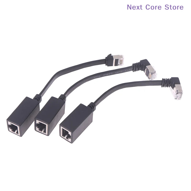 90° Flat CAT7 RJ45 Network Extension Cable – Left/Right Angle Network Cable Adapter HIP