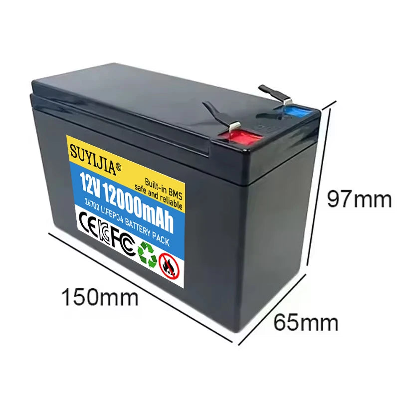 12V 12Ah LiFePO4 Battery Pack – 30A BMS & 3A Charger Lithium Battery Pack HIP