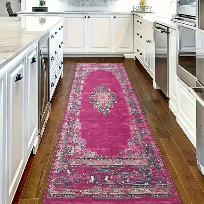 Fuchsia Persian Medallion Runner Rug – Washable Non-Slip Mat Runner Rug HIP