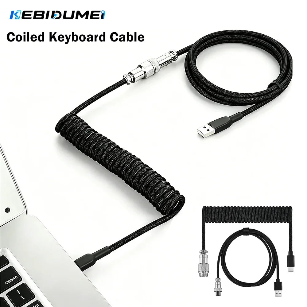 KEBIDUMEI Coiled Mechanical Keyboard Cable – Type-C Aviation Plug Keyboard Cable HIP