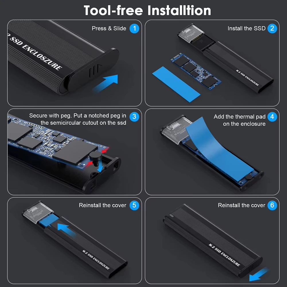 10Gbps M.2 NVMe SATA Dual Protocol SSD Enclosure USB-C 3.1 SSD Enclosure HIP