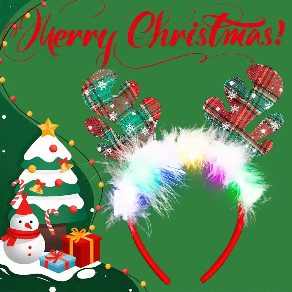 1pc Light Up Christmas Headbands LED Reindeer Christmas Headbands Xmas Antler Headbands for Kids Women Christmas Party Supplies HIP