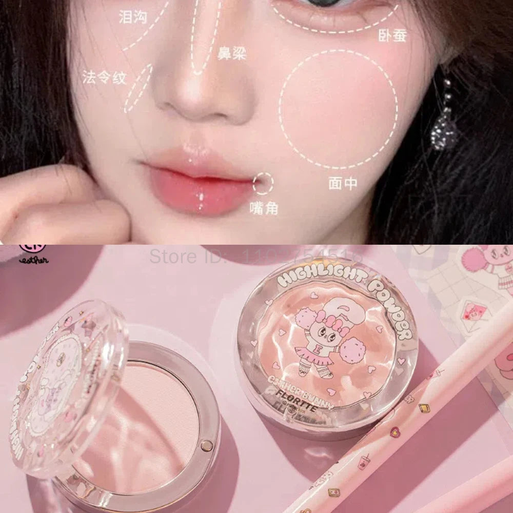 FLORTTE BUNNY Highlighter Powder & Facial Blush – Glow Highlighter Blush Powder HIP