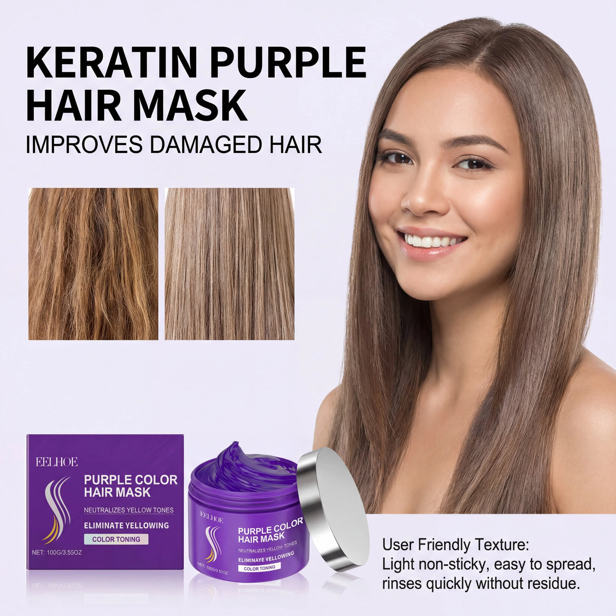 Keratin Purple Hair Mask – Toning, Repair & Frizz Control Hair Mask Treatment HIP 5PCS