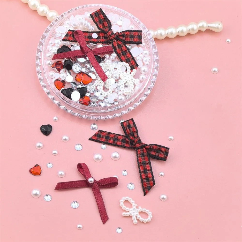 1 Box Sweet Face Jewelry Decoration Rhinestone 3D Bow Love Crystal Diamond Pearl Safe Nail Hair Accessories Festival Face Makeup HIP 167