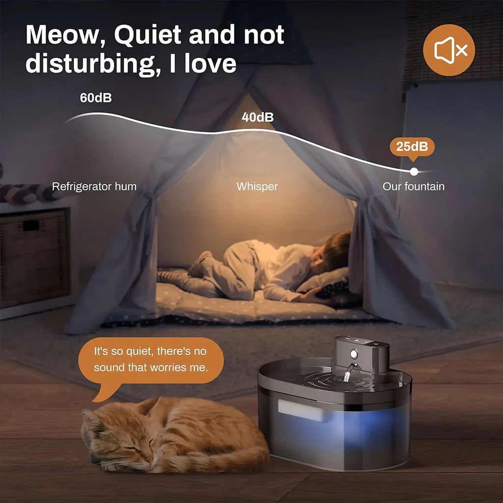 2.2L Wireless Automatic Cat Water Fountain Battery Powered Quiet Pet Dispenser with Motion Sensor 3/7 Filters HIP