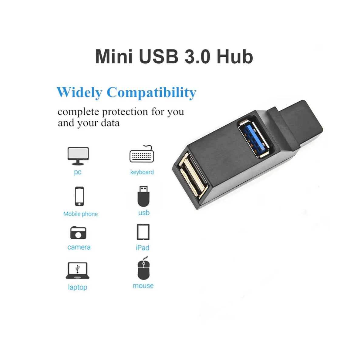USB 3.0 Hub – 1 to 3 Port Mini Splitter Adapter for PC & Laptop USB Hub Adapter HIP
