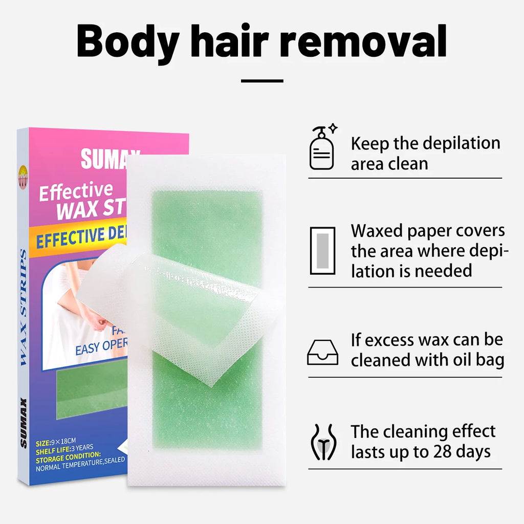 5pcs Rapid Effective Wax Strips for Hair Removal Double-Side Long Lasting Depilation Women Safe Paper For Legs/Bikini/Arm/Neck HIP