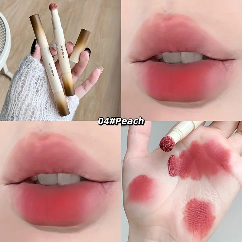 1PCS Velvet Matte Lip Glaze, Durable Cream Lipstick, Fadeless Velvet, Multicolor Makeup (Brown, Peach, Pink, Red) with Sponge Ap HIP Color04