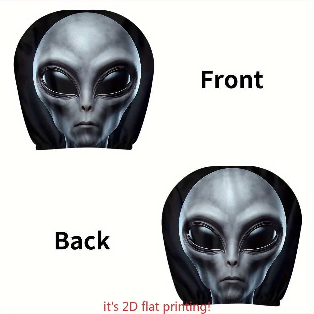 Gray Alien Car Headrest Covers Set of 2 | All-Weather Polyester Car Headrest Covers HIP 1