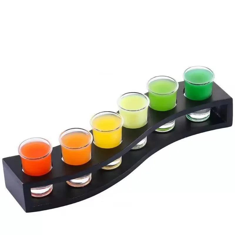 Lead-Free Bullet Shot Glasses Set of 6 with Wood Rack Shot Glass Set HIP