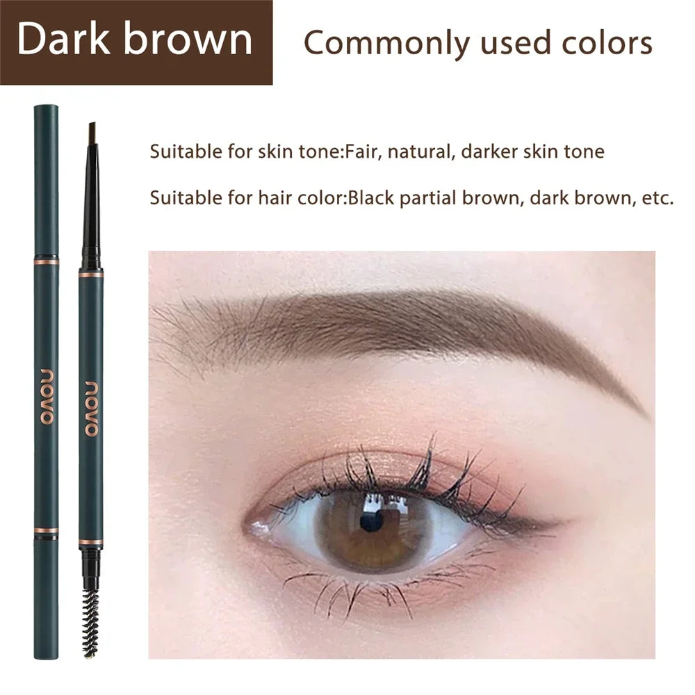Novo Color Double Eyebrow Pencil with Brush Waterproof Lasting Extremely Slim Sketch Eye Brow Tattoo Pen Eye Makeup Cosmetic HIP 01(Dark Brown)